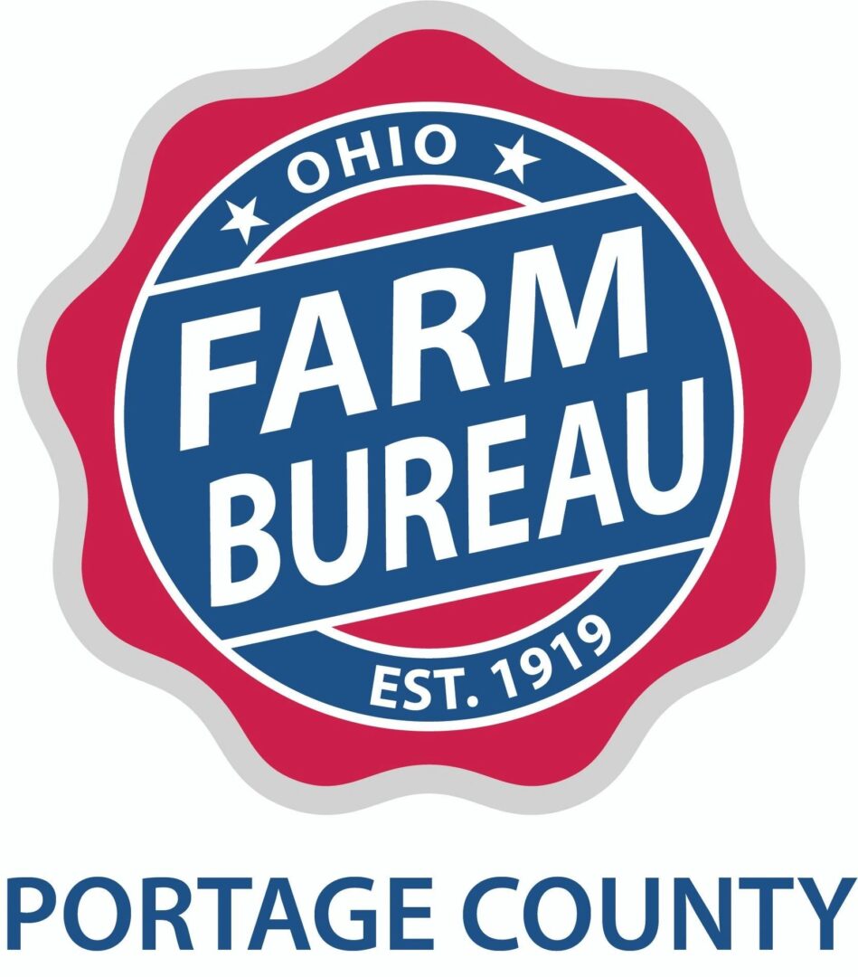 A red and blue logo for the ohio farm bureau.